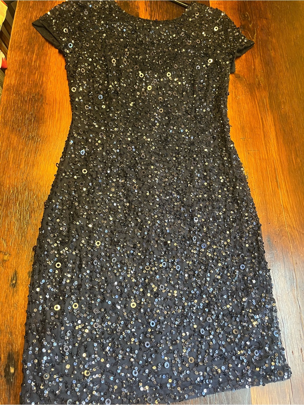 Size 4 Adrianna Papell Navy Sequin Short Sleeve Cocktail Dress